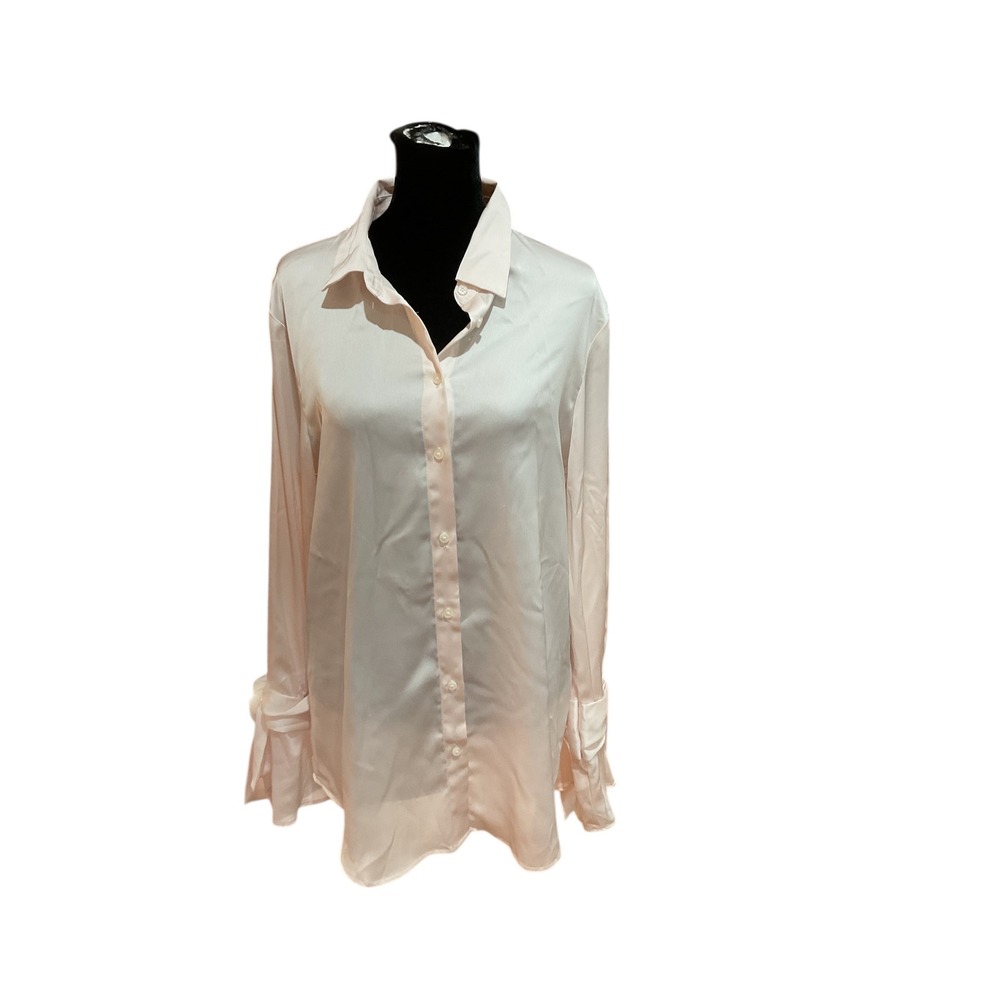 Banana Republic Dillon Shirt Womens Large Pink Satin Tie Cuff Button Down Blouse